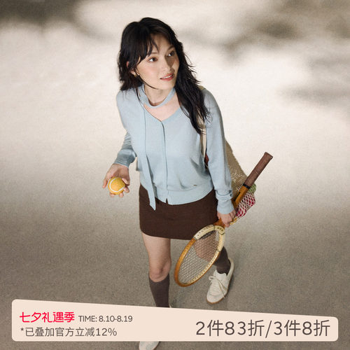 SPLAN轻运动休闲宽松毛织长袖系带V领针织衫显瘦气质高级感上衣女