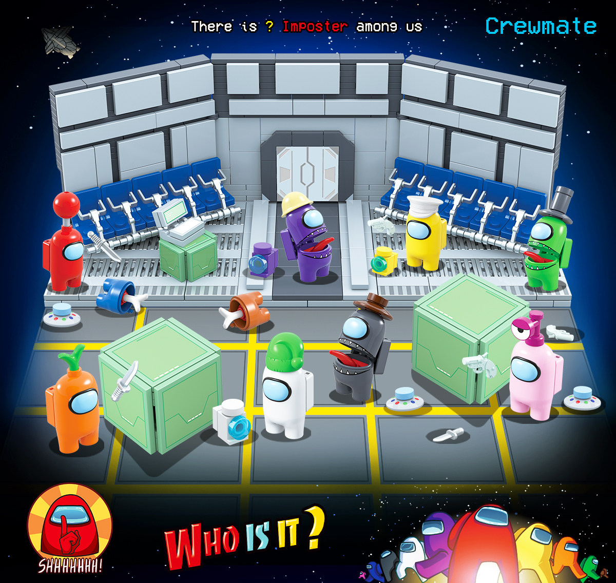 太空狼人杀积木周边amongus在我们当中steam玩具拼装模型人仔游戏