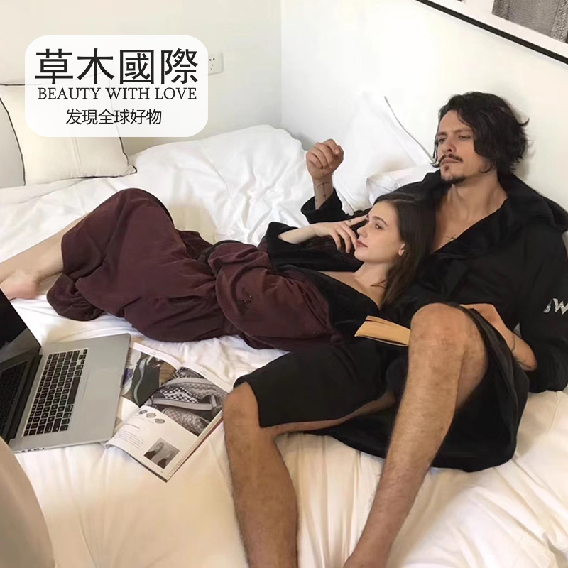睡袍情侣秋冬长款浴袍家居服