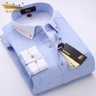 冬季男士保暖内衣衬衫双层加绒加厚商务休闲修身长袖条纹衬衣寸衣