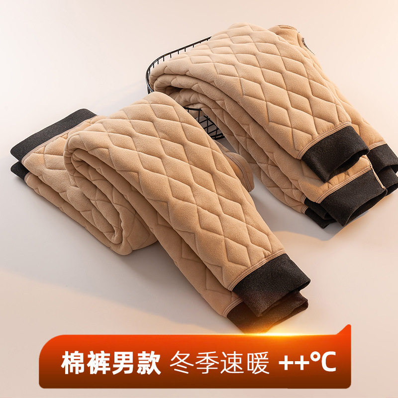 男士羊毛保暖裤内穿冬季加绒加厚高腰大码打底裤东北特厚抗寒棉裤