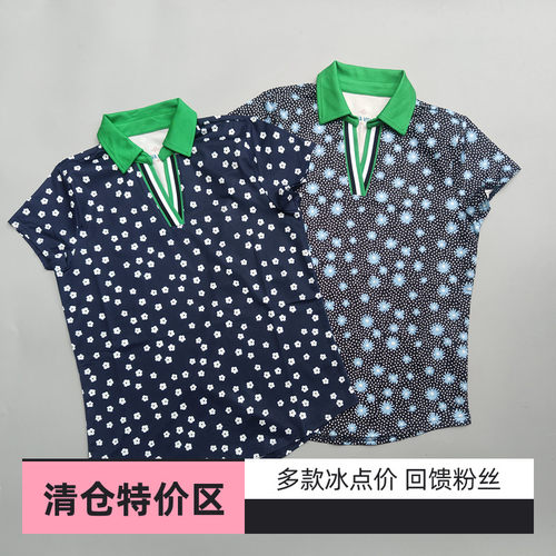 夏季高尔夫女装V领polo衫上衣运动服装速干防晒短袖网球服t恤冰丝