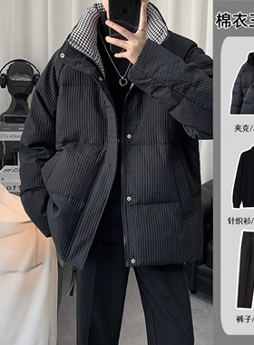 韩版轻熟风男士棉衣冬季套装高级感加厚棉服男装面包服搭配三件套