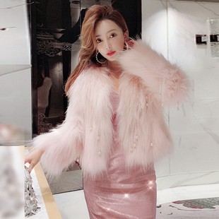 毛毛外套炸街年轻款 海宁皮草女短款 时尚 珍珠流苏狐狸修身 2025新款