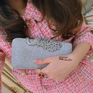 2025凤凰头水钻晚宴包手工缝制水钻礼服搭配手拿包迷你宴会结婚包