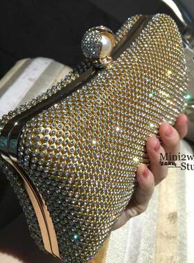 2025款时尚手提水钻盒包奢华名媛晚宴礼服钻袋手拿包宴会包手拿袋