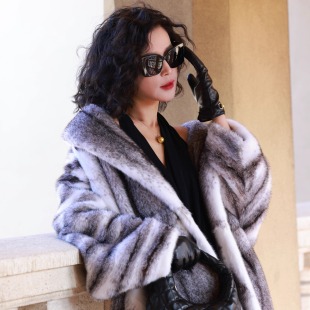 子分刀工艺｜水貂外套 袖 大身整皮 衣长120 大翻领｜黑十字