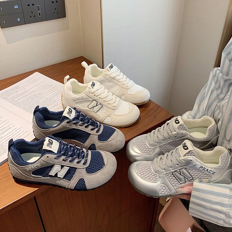 2025新款网面透气德训鞋女韩版阿甘鞋百搭运动休闲系带单鞋潮女款