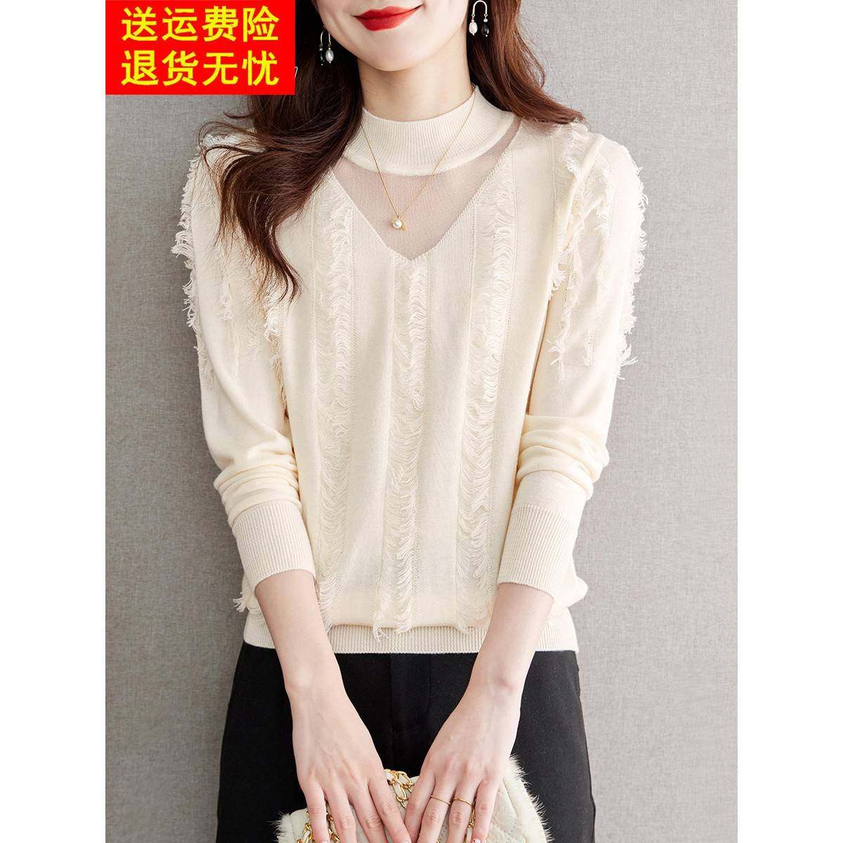 高级感超好看毛衣女春秋冬半高领内搭打底衫新款欧货漂亮针织上衣