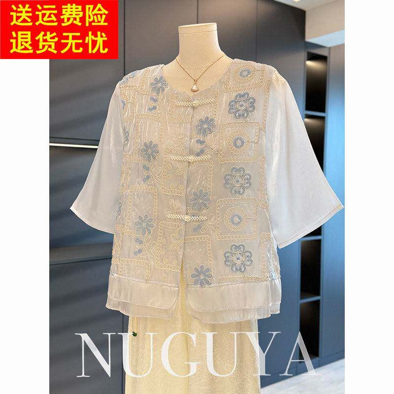 新中式国风妈妈装雪纺衬衫女中袖夏装新款上衣减龄气质中老年衬衫