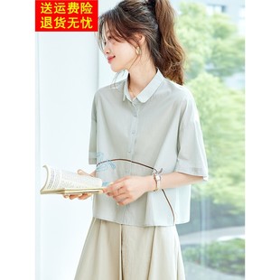 爆款 純棉刺繡短袖 襯衫 女上衣2025夏季 設(shè)計(jì)感小個子寬松休閑襯衣薄