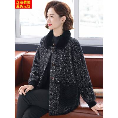 时尚妈妈装洋气质外套50岁中年妇女毛呢上衣老年人女秋冬毛衣开衫