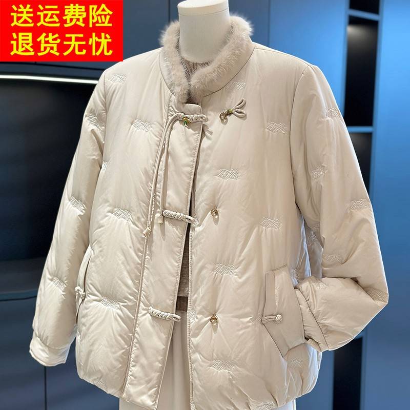 新中式国风妈妈装羽绒服外套女短款春秋新款洋气百搭中老年鸭绒服