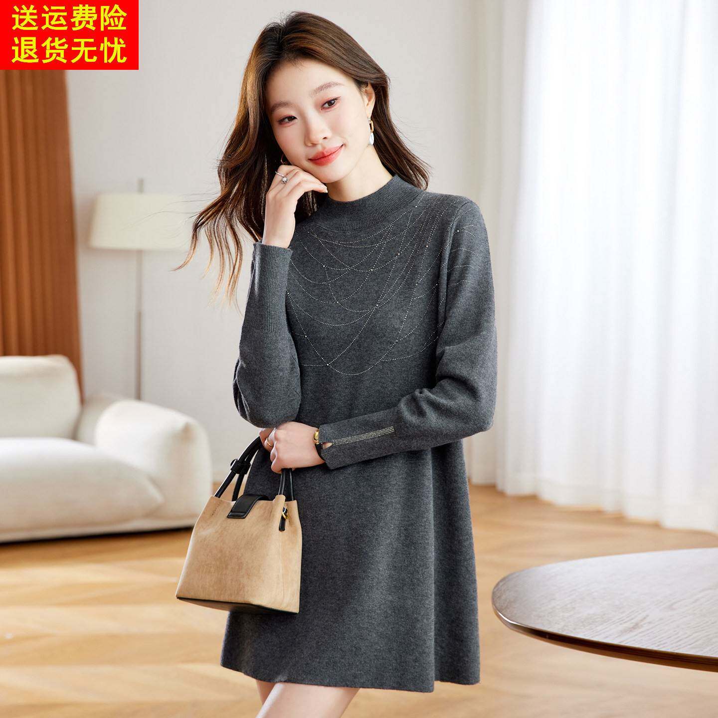 超好看小个子针织连衣裙女秋冬爆款气质高级感打底内搭中长款毛衣