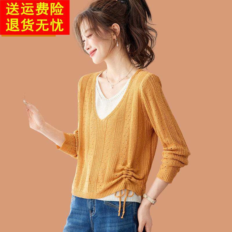 羊毛衫毛衣女款2026新款秋装超好看洋气减年撞色假两件上衣配裙子