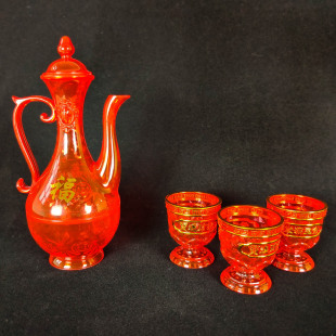 摆件酒壶酒杯供神佛塑料茶杯茶壶喜庆水晶红酒杯供台拜神套装