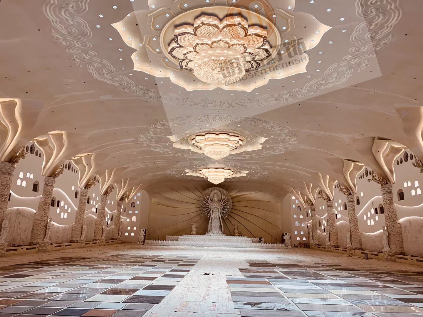 佛堂禅意寺庙酒店大堂宴会厅装饰艺术高端水晶轻奢风格楼中楼吊灯