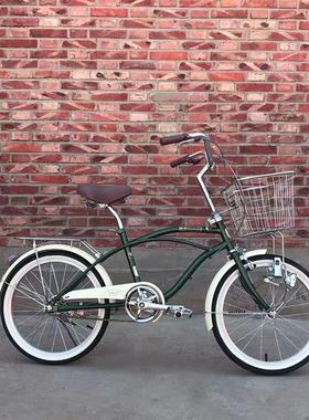 全新日本20寸沙滩自行车复古川崎牌，内三速，磨电灯，感应灯。