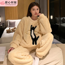 珊瑚绒睡衣女秋冬季 可外穿家居服 网红ins卡通猫咪加厚法兰绒套装