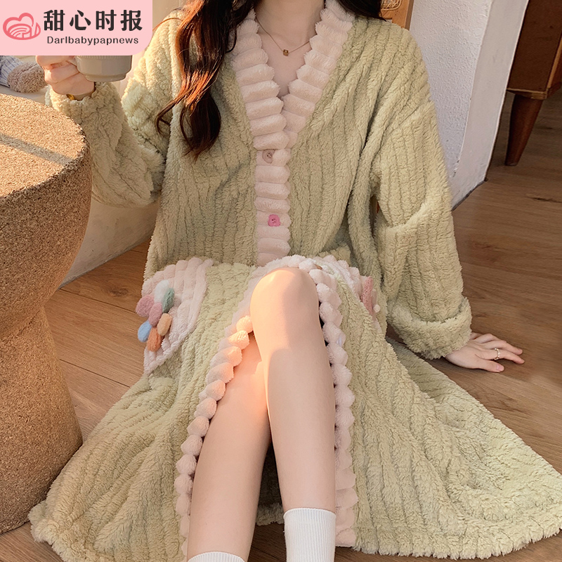 甜心时报树皮绒冬季女长袖家居服