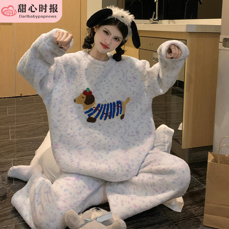 珊瑚绒睡衣女款2025新款冬加厚冬季加绒半边绒秋冬款家居服可外穿