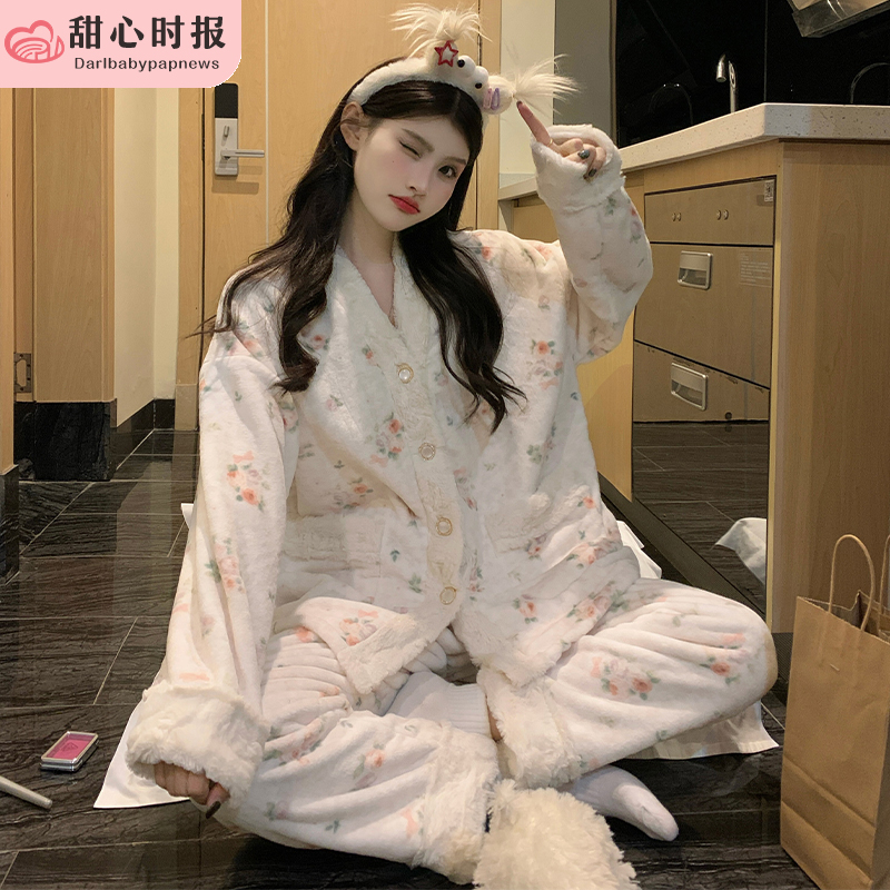 甜心时报女珊瑚绒冬季家居服套装
