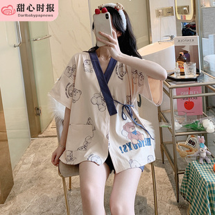 日系和服睡衣女夏季薄款短袖纯棉春秋可爱网红爆款家居服套装小熊