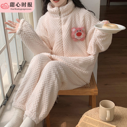 特价清仓珊瑚绒睡衣女春秋冬季加厚保暖可爱家居服公主风套装小熊
