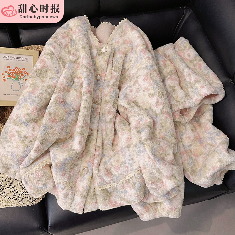 甜心时报女冬季半边绒家居服套装