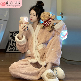 2025新款珊瑚绒睡衣女冬季加绒加厚保暖甜美可爱法兰绒家居服套装