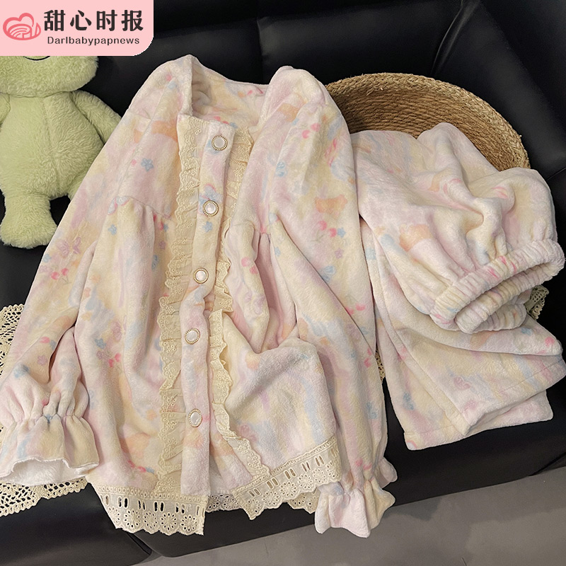 甜心时报女珊瑚绒冬季家居服套装