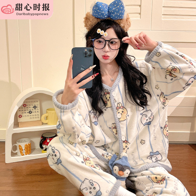 甜心时报女法兰绒冬季家居服套装