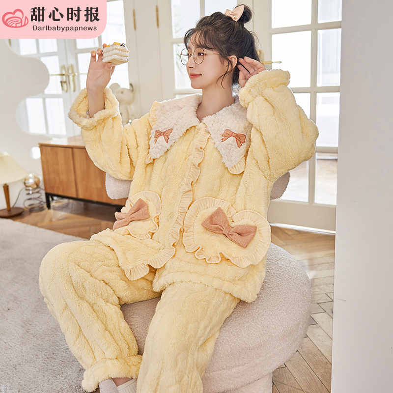 甜心时报女剪花长毛绒长袖家居服