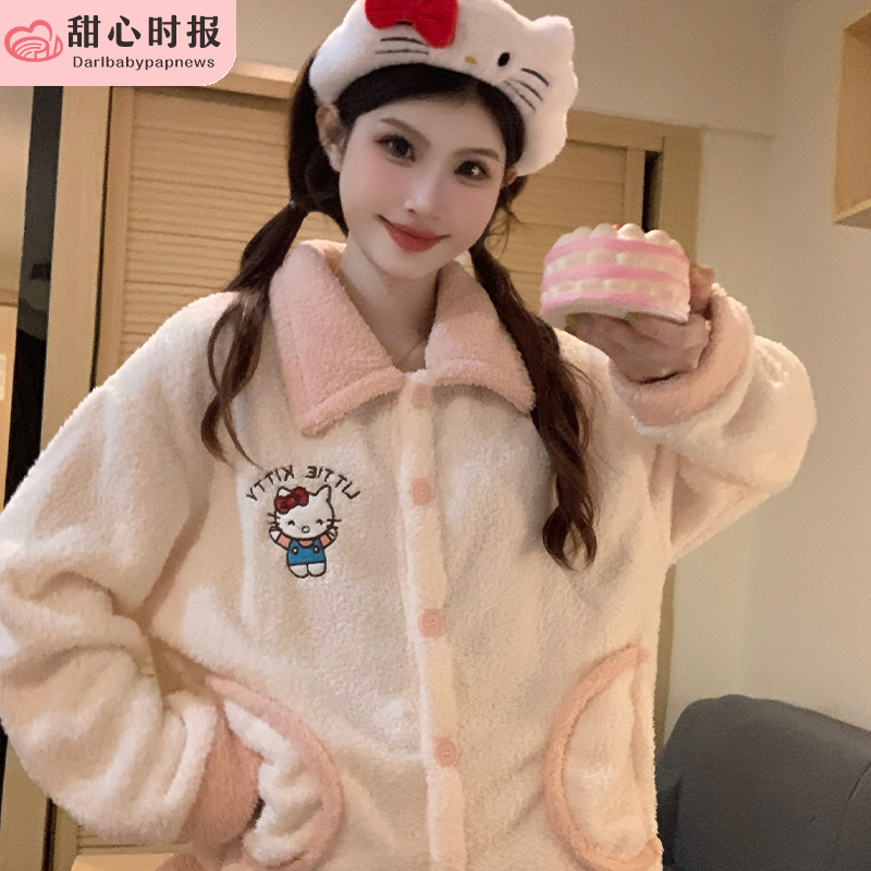 珊瑚绒睡衣女款冬季加绒加厚半边绒卡通少女2025新款秋冬款家居服