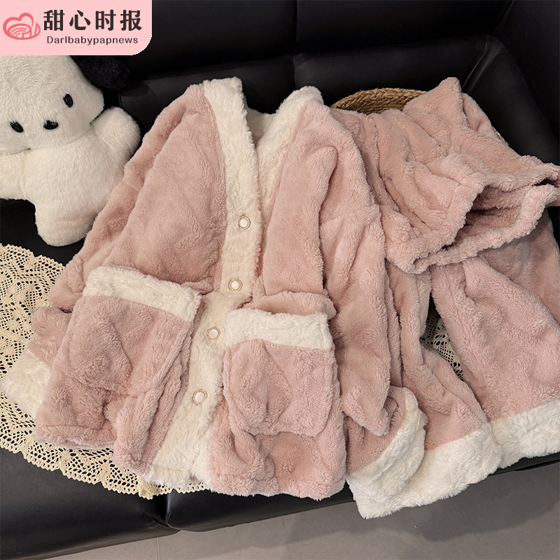 甜心时报女珊瑚绒冬季家居服套装