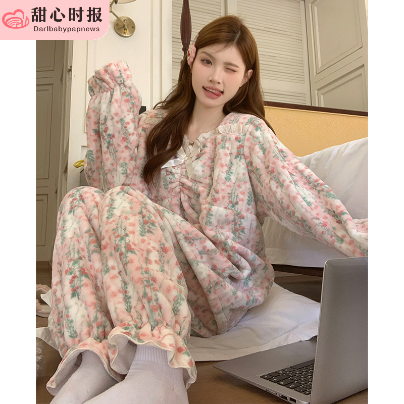 甜心时报女法兰绒冬季家居服套装