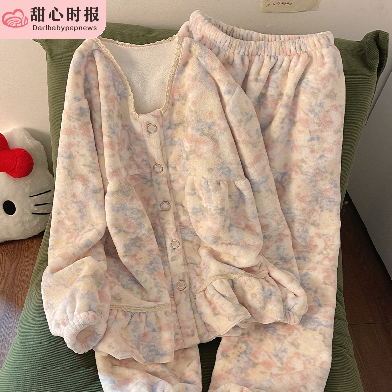 甜心时报女珊瑚绒冬季家居服套装