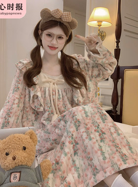 珊瑚绒睡裙女款秋冬季加厚加绒睡衣新款法兰绒家居服公主风连衣裙