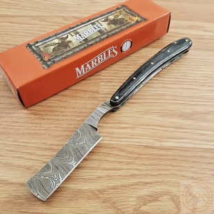 美国大理石Marbles 老式剃刀 大马士革钢刀刃 黑色木柄黄铜销