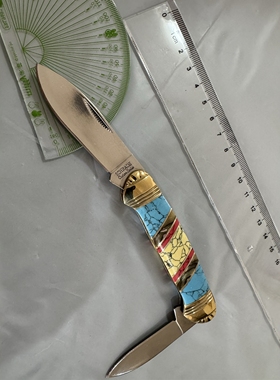 美国Schrade 限量版口袋刀 松石和鲍鱼壳手柄 独木舟狩猎者 现货