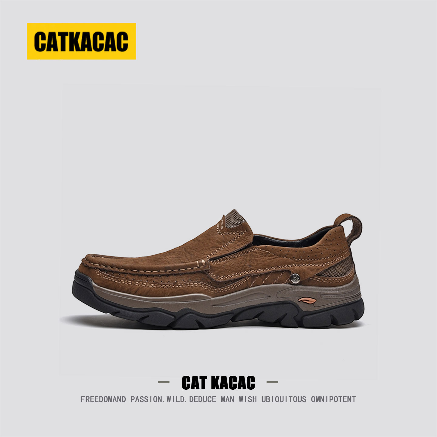 美国CATKACAC户外徒步登山鞋子男款防滑男士一脚蹬休闲大码运动鞋