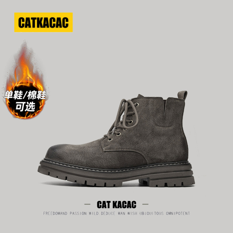 美国CATKACAC高帮马丁靴男款秋季2025新款真皮增高男士美式工装靴