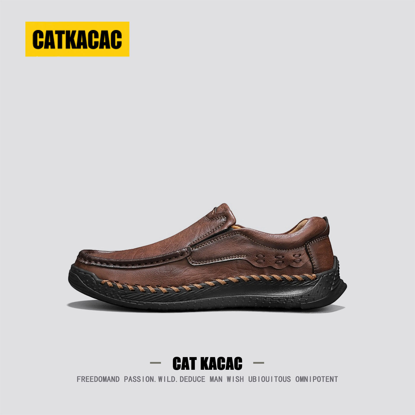 美国CATKACAC一脚蹬男鞋秋季真皮懒人爸爸轻奢男士休闲豆豆鞋男款