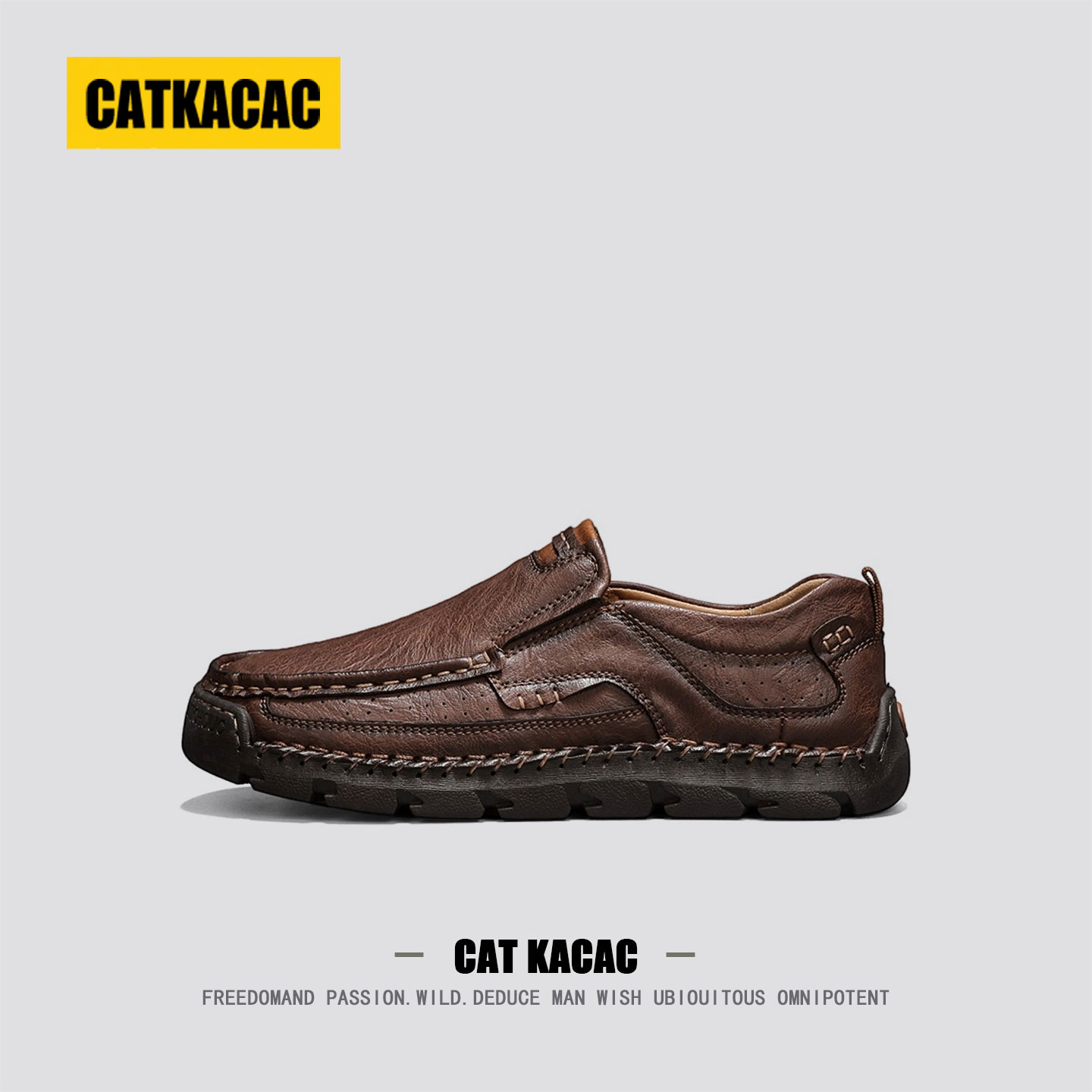 美国CATKACAC复古一脚蹬男鞋秋季47真皮48大码男士休闲皮鞋子爸爸