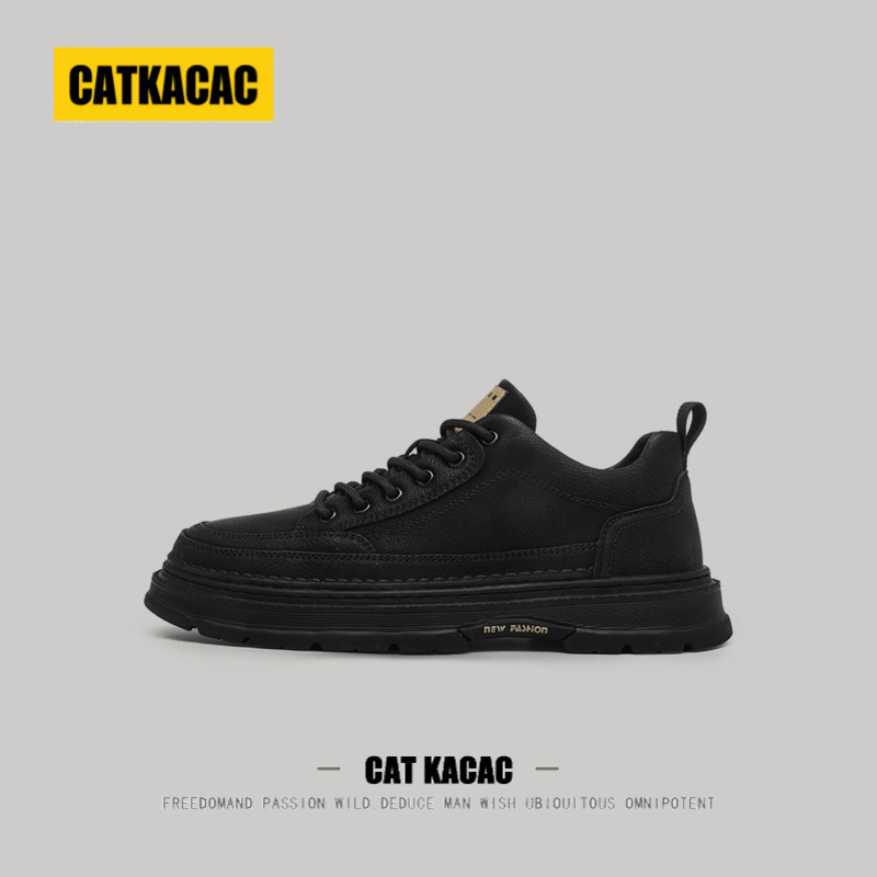 美国CATKACAC休闲皮鞋男款潮流真皮秋季2025新款男士内增高马丁靴