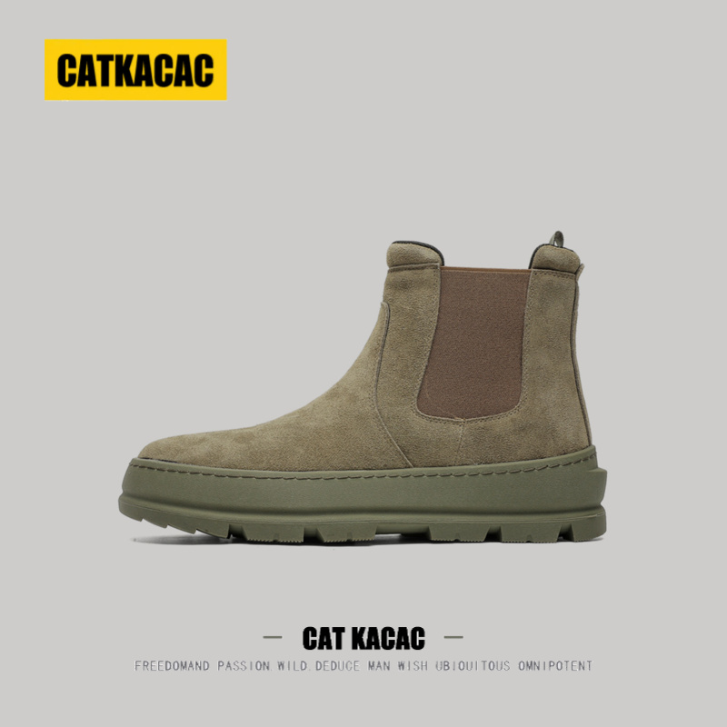 [小众不撞款]美国CATKACAC轻奢真皮切尔西靴男款男士一脚蹬马丁靴