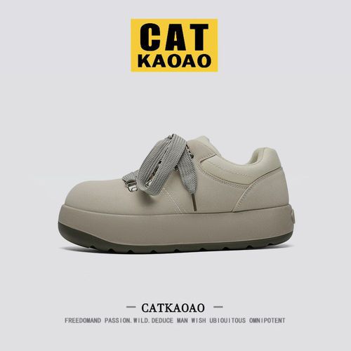 美国CATkaoao2025年冬季小众Q版大头皮鞋男款厚底增高潮流休闲鞋