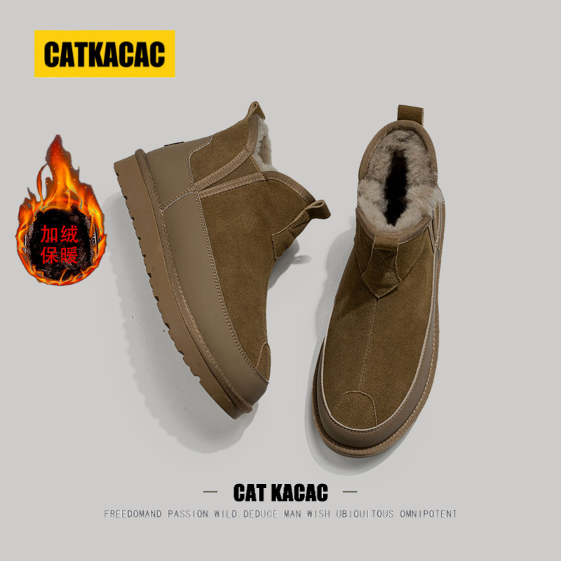 美国CATKACAC皮毛一体雪地靴子男款冬季加绒保暖男士防寒面包棉鞋