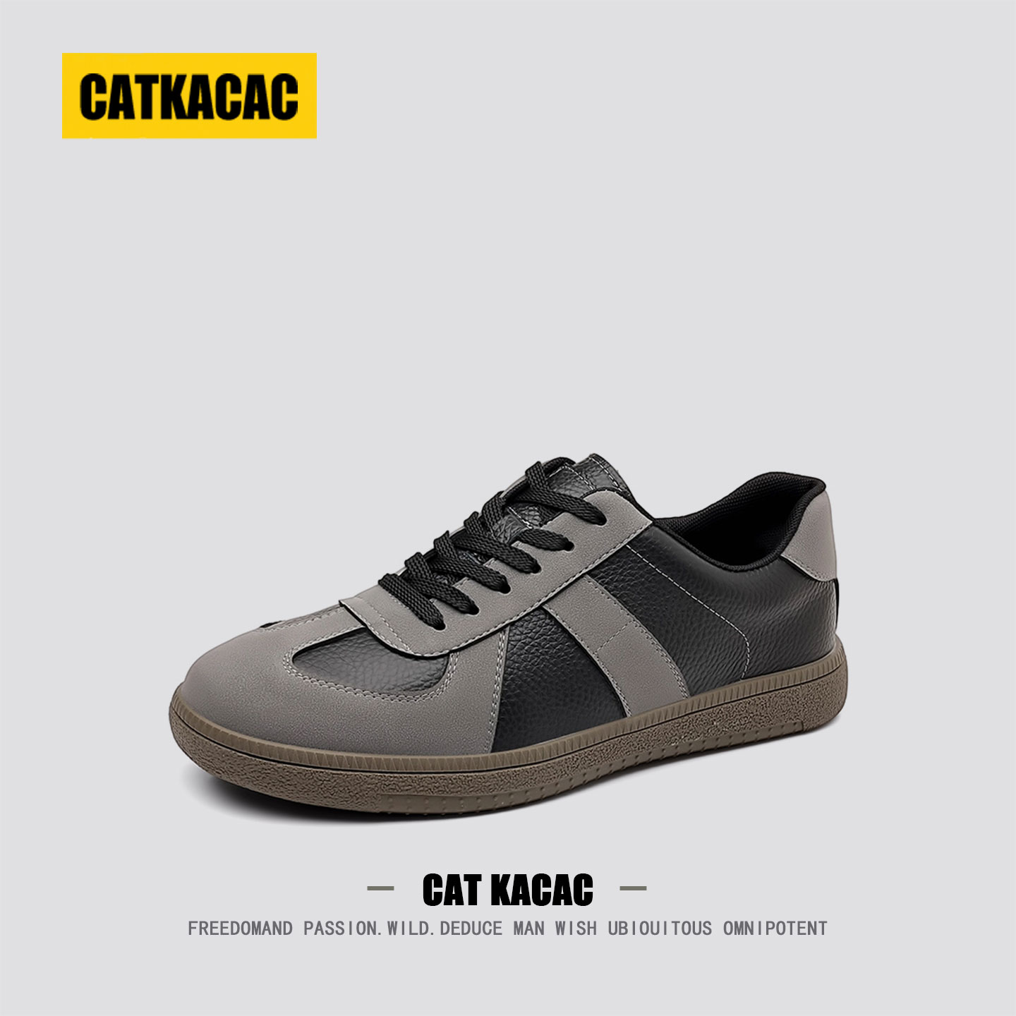 美国CATKACAC真皮男鞋秋季2025新款高级感潮鞋男士运动休闲德训鞋