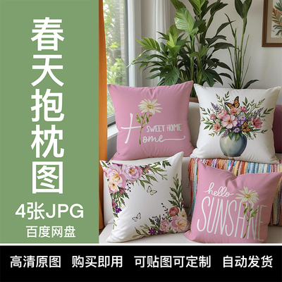 【YIXI素材】TEMU春天抱枕套高清图跨境亚马逊春天SPRING花卉